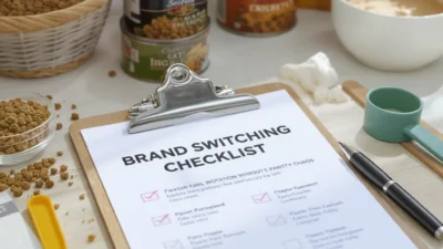A checklist for switching food brands while rotating flavors to organize your pantry.