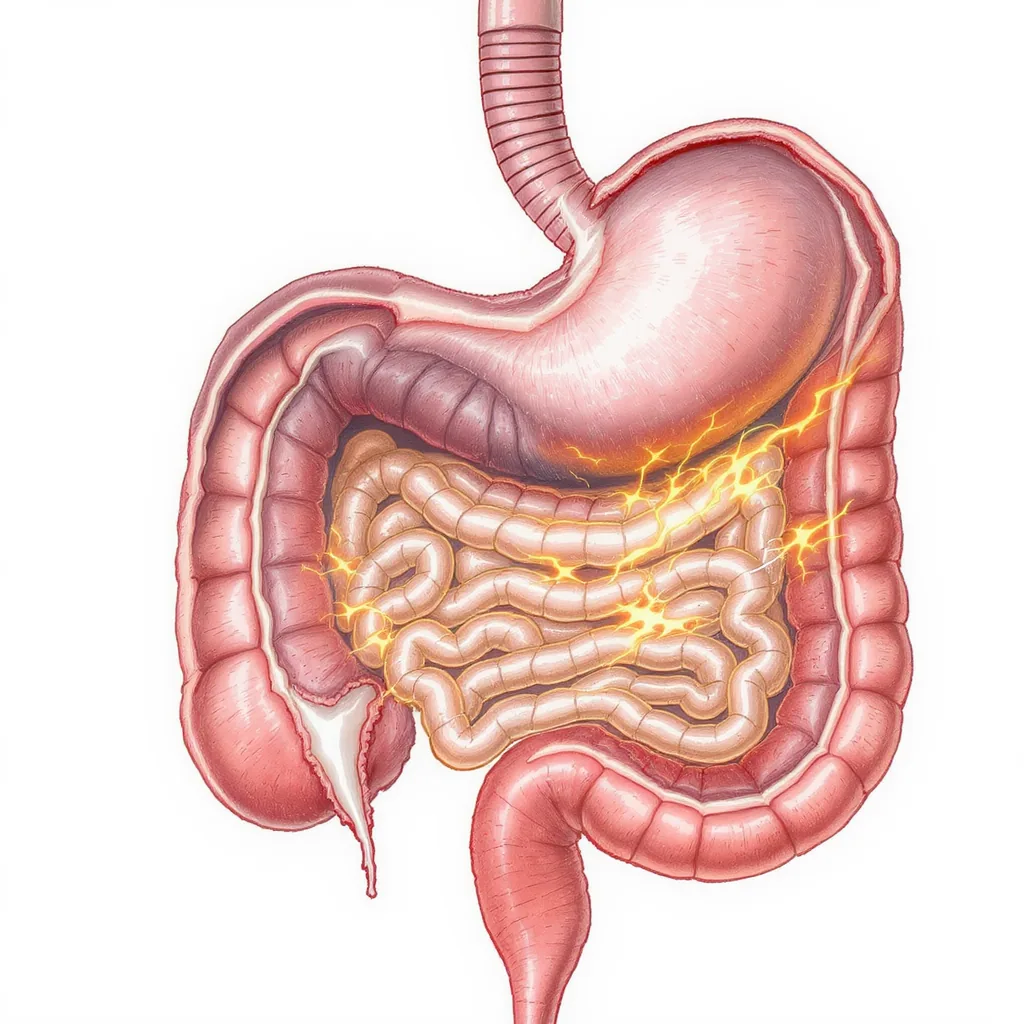 A friendly illustration showing a cross-section of a cat's body, detailing its digestive system where milk enters and creates a...
