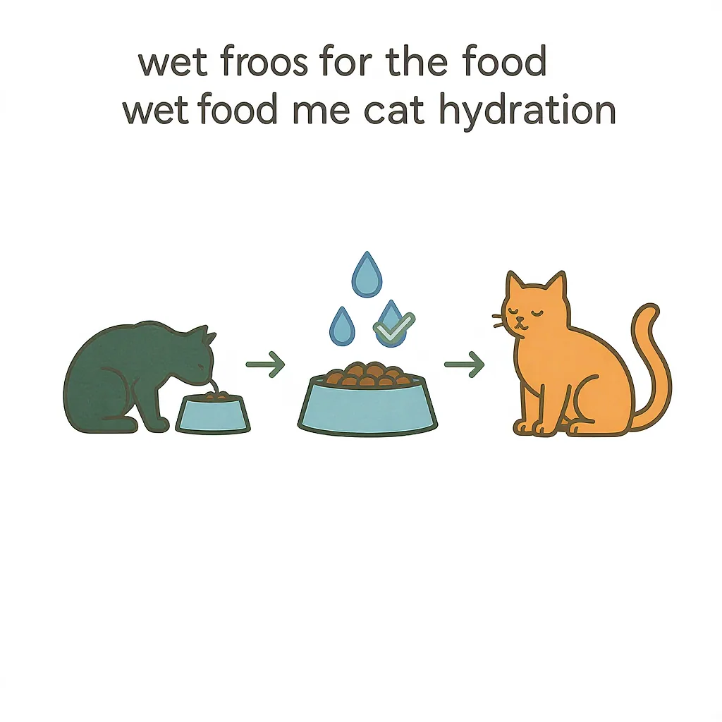 Illustration demonstrating an easy method to add moisture to cat meals using wet food for hydration.